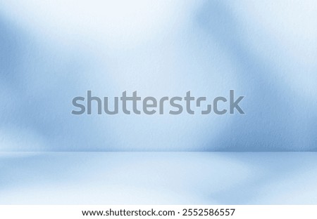 Blue Background With Light And Shadow, Sunlight On Podium Wall In Color Studio, Cyan Backdrop With 3D Platform, Kitchen Interior, Empty White Display Stage And Minimal Product Presentation Scene.