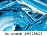 Blue background with oil paint. Abstract acrylic paint texture. Beautiful brushstrokes close-up