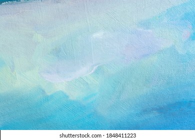 Blue background and oil paint  Beautiful close    up brushstrokes  Textured abstract background  Oil painting cardboard   canvas  Winter   Christmas concept  Layout for greetings 