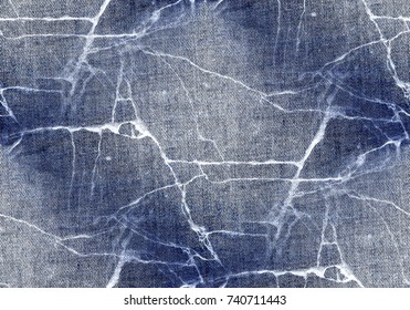 Blue Background Worn Denim Jeans Texture White Abstract Lines Pattern Distressed Background, Seamless