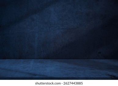 Blue background.Shadow and Light effect on Cement texture wall room and concrete floor,Room studio shot with loft concrete and abstract surface pattern for product display,Image minimalist background