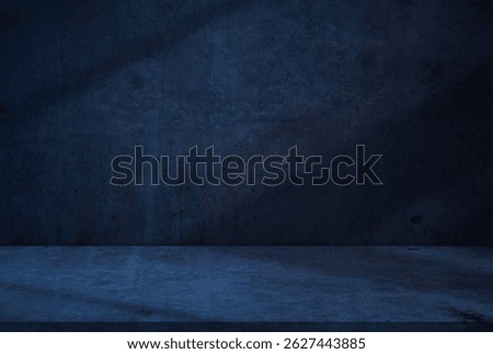 Blue background.Shadow and Light effect on Cement texture wall room and concrete floor,Room studio shot with loft concrete and abstract surface pattern for product display,Image minimalist background