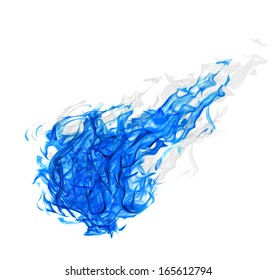 Blue Ball Of Fire Isolated On White Background