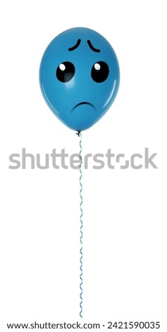 Blue balloon with sad face on white background