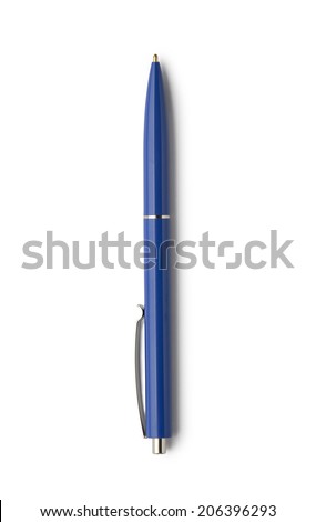 Blue ballpoint pen isolated on white background with clipping path. Above view.