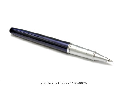 Blue Ballpoint Pen On White Background