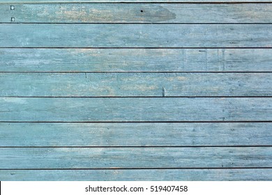 Blue Barn Wooden Wall Planking Horizontal Texture. Old Solid Wood Slats Rustic Shabby Isolated Background. Painted Peeled Grunge Weathered Isolated Hardwood Surface. Faded Natural Wood Board Panel.