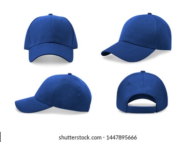 Blue baseball cap in four different angles views. Mock up.
