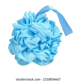 Blue bath sponge for shower body care isolated on the white background