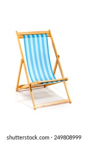 Blue Beach Chair Isolated On White, Studio Shot