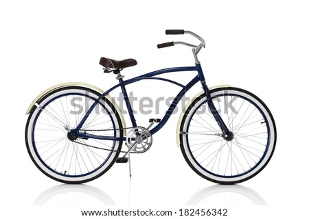Blue Beach cruiser isolated on white, side view