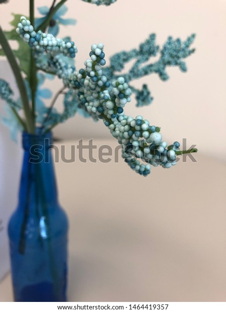 Blue Beaded Flowers Blue Bottle Vase Stock Photo Edit Now 1464419357