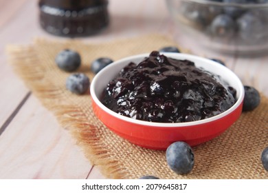 Blue Berry Jam In Container On Table 