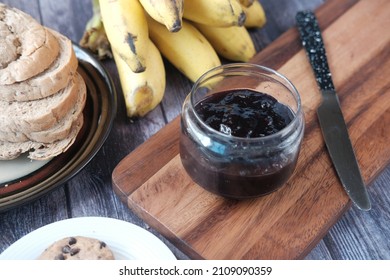 Blue Berry Jam In Container On Table 