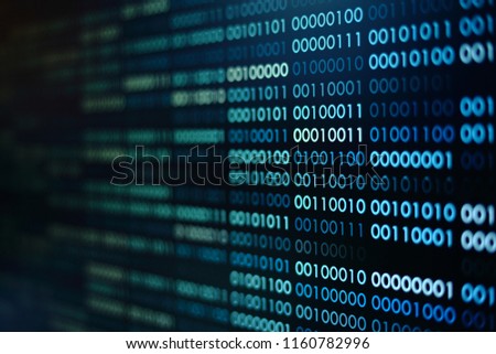 blue binary code. blocks of binary data. Blockchain concept. blue background with computer digital binary code bit number one and zero text.
