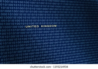 Blue binary code. Inscription United Kingdom