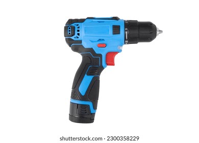 Blue with black inserts Chinese plastic cordless electric screwdriver isolated on white.