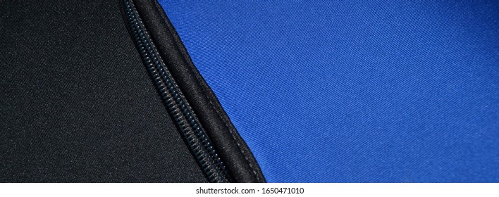 Blue And Black Neoprene Fabric With Zip