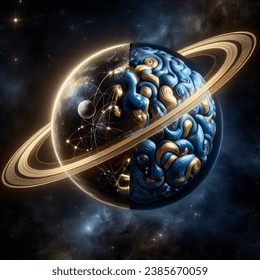 「Blue Black Spherical Planet Split Half」のAI生成画像、2385672917 | Shutterstock