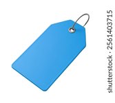 Blue blank price tag 3d render icon isolated on transparent background. 