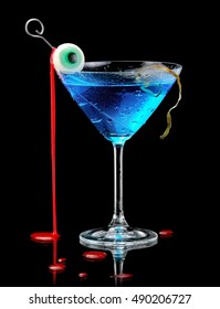 Blue Bloody Halloween Cocktail With Eye