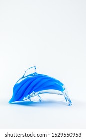 Blue Blown Glass Dolphin Isolated On White Background