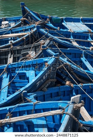 Blue boats bow to bow, Essaouira, Morocco, North Africa, Africa