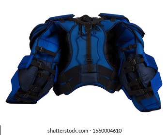 Blue body protective hockey equipment isolated on white background - Powered by Shutterstock