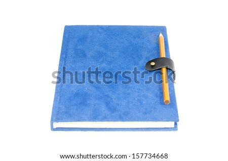  blue book  diary and pencil isolate on white background