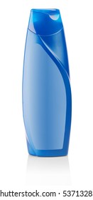 blue bottle of shampoo