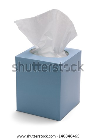 Blue Box of Tissues Isolated On White Background.