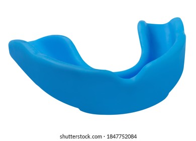 Blue Boxing Mouthguard, Front Side, On White Background, Protection Of Teeth And Lips, Isolate