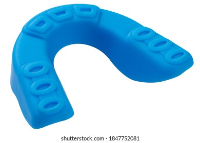 Blue Boxing Mouthguard, Reverse Side, On A White Background, Protection Of Teeth And Lips, Isolate