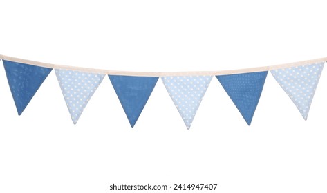 Blue boys birthday party bunting isolated on a white background