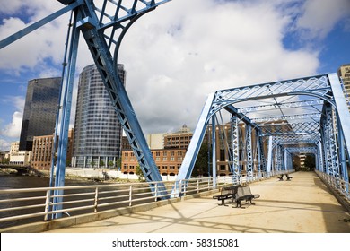Blue bridge in Grand Rapids, Michigan, USA.