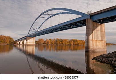 Blue Bridge Over Mississippi River At Marquette, Iowa