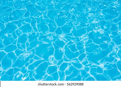 Blue And Bright Ripple Water And Surface In Swimming Pool , Beautiful Motion Gentle Wave In Pool