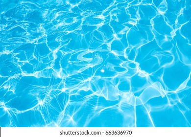 Blue And Bright Ripple Water And Surface In Swimming Pool , Beautiful Motion Gentle Wave In Pool