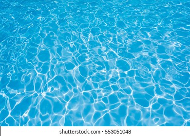 Blue And Bright Water Surface And Ripple Wave In Swimming Pool