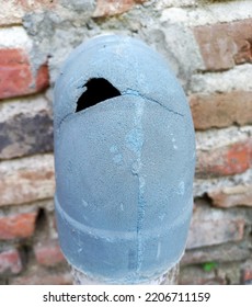 Blue Broken Drain Pipe Stuck Wall Stock Photo 2206711159 Shutterstock   Blue Broken Drain Pipe Stuck 260nw 2206711159 