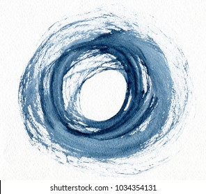 Blue brush stroke in the form of a circle. Drawing created in ink sketch handmade technique. Circle doodle.