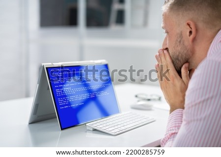 Blue BSOD Error At Computer. Malware Attack