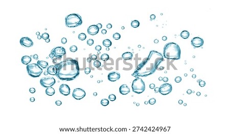 
Blue bubbles float on a white background. This abstract underwater surface image is perfect for design work and can be used as a background, overlay, or illustration. 