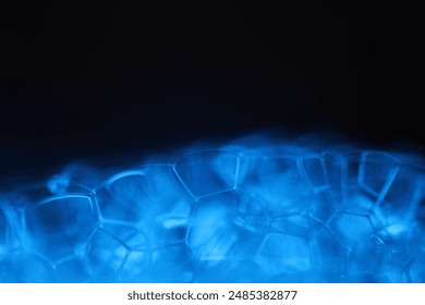 Blue bubbles in macro, connection of bubbles in macro, cell from liquid, molecules connection