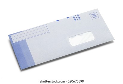 Blue Business Envelope With Copy Space Isolated On White Background.