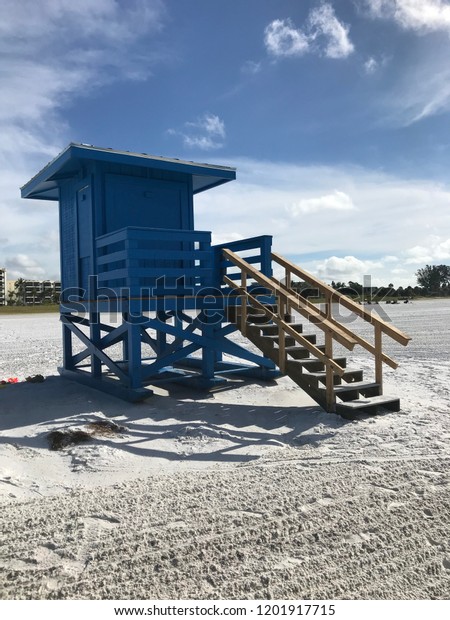 Blue Cabin Centered Siesta Key Beach Royalty Free Stock Image