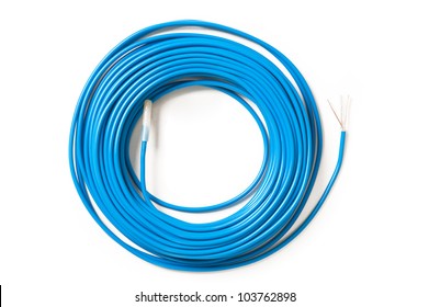 blue cable on white background