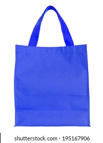 Blue Canvas Shopping Bag Isolated On White Background With Clipping Path