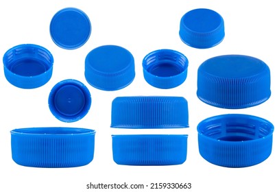 Blue caps for bottles, different sizes. Set of blue caps isolated on a white background. - Shutterstock ID 2159330663