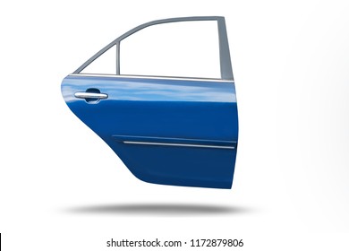 Blue Car Door Isolated On White Background With Clip Path